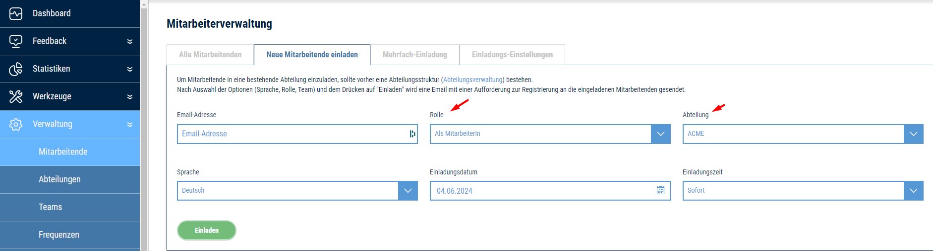 Screenshot Mitarbeiterverwaltung