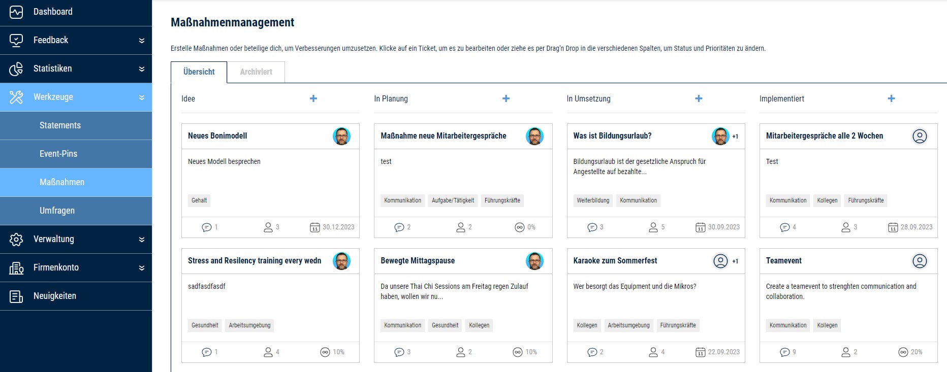 Übersicht Kanban-Board