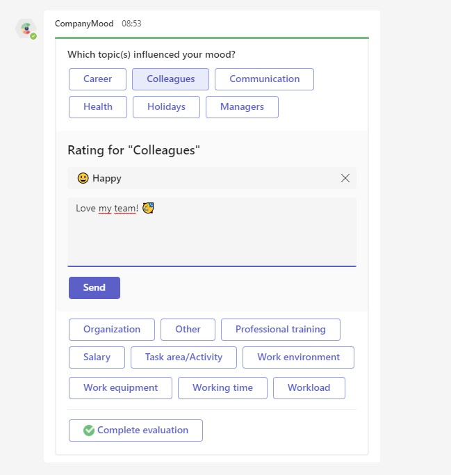 Screenshot Themenbewertung in MS Teams